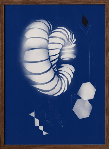 Blue Geometric Spiral | Poster - Walnut Frame Interior