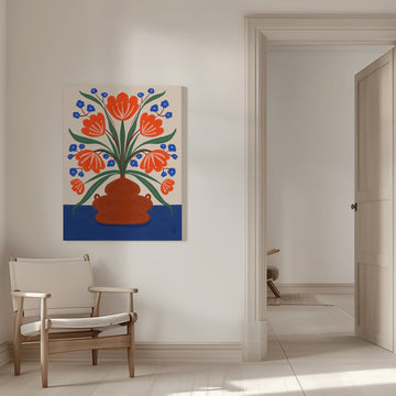 Vibrant Floral Terracotta Vase | Canvas - Room Interior 1
