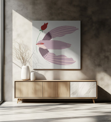 Whimsical Bird with Rose | Canvas - Room Interior 2