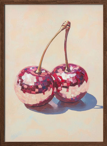 Disco Cherries | Poster - Walnut Frame Interior
