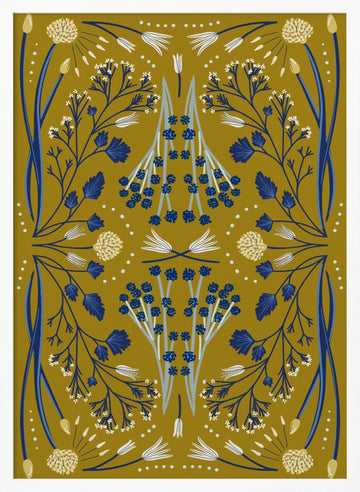 Folk Mirrored - Blue and Olive | Poster - White Frame Interior