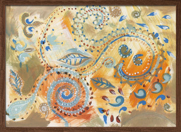 Vibrant Bohemian Paisley Swirls | Poster - Walnut Frame Interior