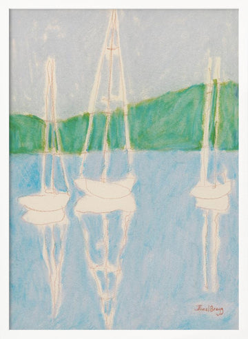 Calm Sailboat Reflections | Poster - White Frame Interior