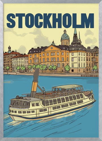 Stockholm Steamboat Journey | Poster - Silver Frame Interior