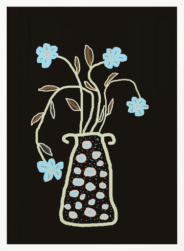 Blue Flowers In Decorative Vase | Poster - White Frame Interior