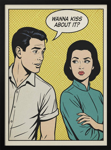 Retro Kiss Proposal | Poster - Black Metal Frame Interior