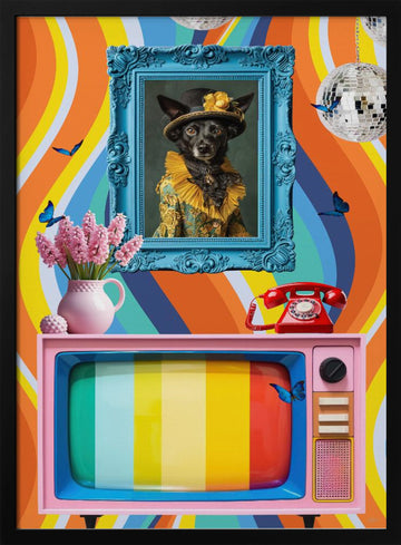Eclectic Retro Dog Portrait | Poster - Black Metal Frame Interior