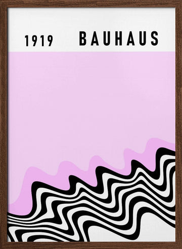 1919 Bauhaus Pink Waves | Poster - Walnut Frame Interior