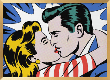 Romantic Comic Kiss | Poster - Gold Frame Interior