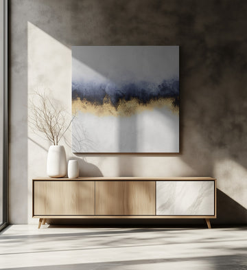 Modern Gold Blue Abstract | Canvas - Room Interior 2