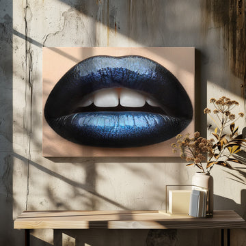 Vibrant Blue Lips | Canvas - Room Interior 2