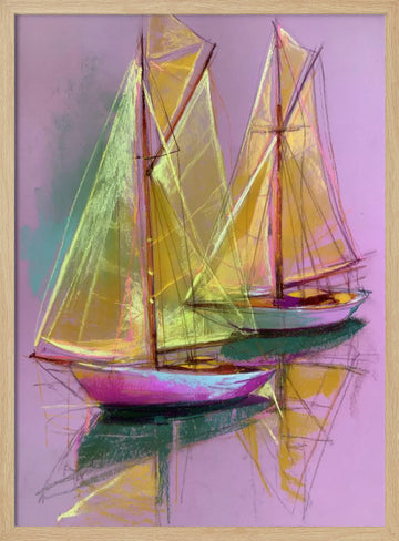 Colorful Sailboat Reflections | Poster - Wood Frame Interior