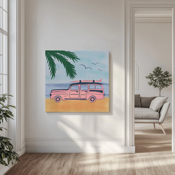 Pink Beach Surfer Car | Canvas - Room Interior 1