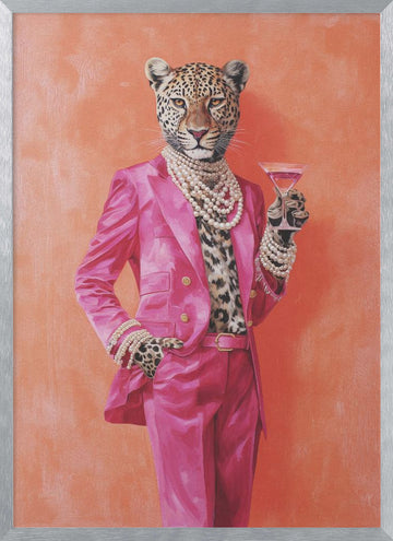 Leopard Pink Suit Martini | Poster - Silver Frame Interior