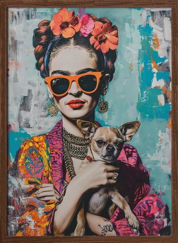 Colorful Portrait Chihuahua | Poster - Walnut Frame Interior