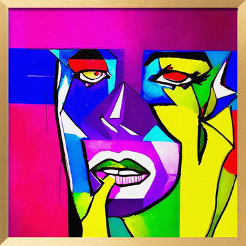 Vibrant Cubist Portrait | Poster - Gold Frame Interior