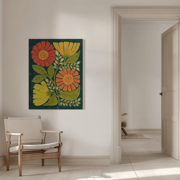 Colorful Folk Flowers | Canvas - Room Interior 1