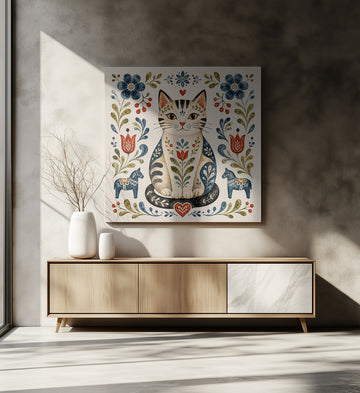 Scandinavian Folk Cat | Canvas - Room Interior 2