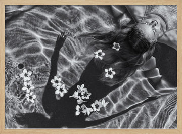 Floating Woman and Flowers | Poster - Wood Frame Interior