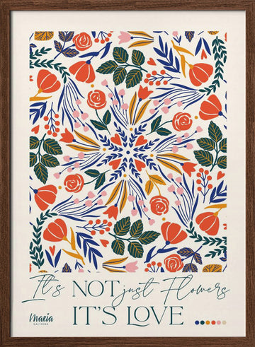 Vibrant Flower Mandala | Poster - Walnut Frame Interior