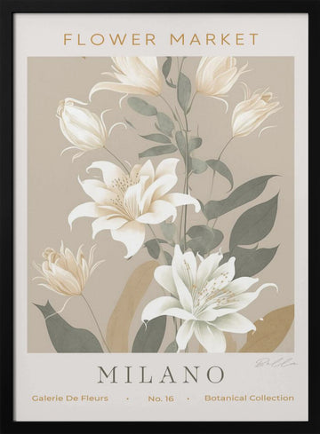Elegant Cream Lilies | Poster - Black Metal Frame Interior