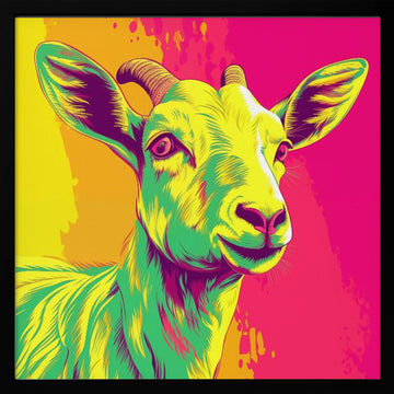 Colorful Smiling Goat | Poster - Black Metal Frame Interior