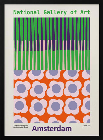 Retro Floral Stripes | Poster - Black Metal Frame Interior