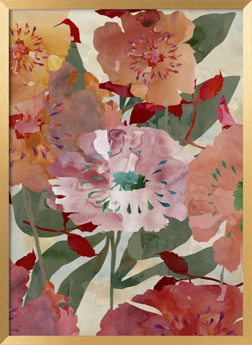 Colorful Watercolor Blooms | Poster - Gold Frame Interior