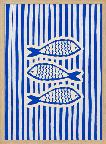 Three Blue Fish | Poster - Wood Frame Interior