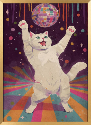 Happy Disco Cat | Poster - Gold Frame Interior