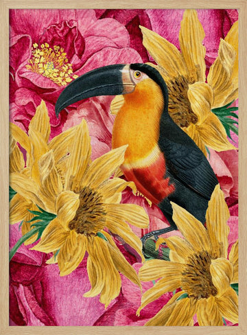 Vibrant Toucan and Flowers | Poster - Wood Frame Interior