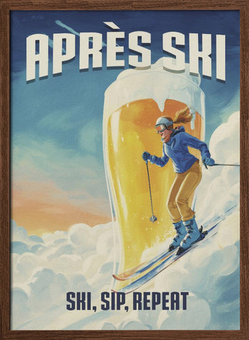 Après Ski Beer Fun | Poster - Walnut Frame Interior
