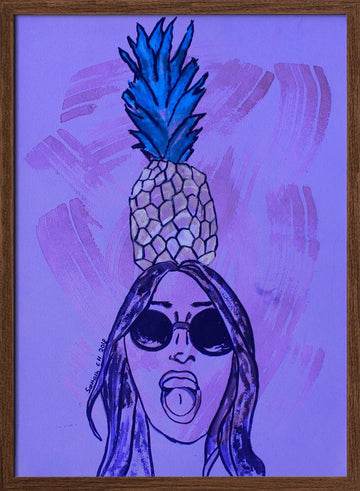 Pineapple Cool Girl | Poster - Walnut Frame Interior