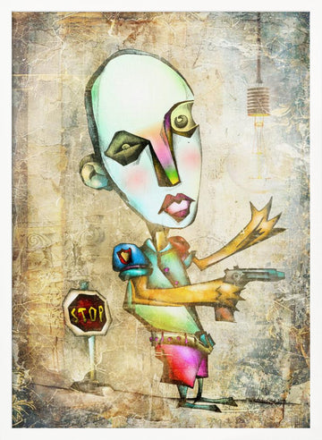 Surreal Stop Sign Figure | Poster - White Frame Interior