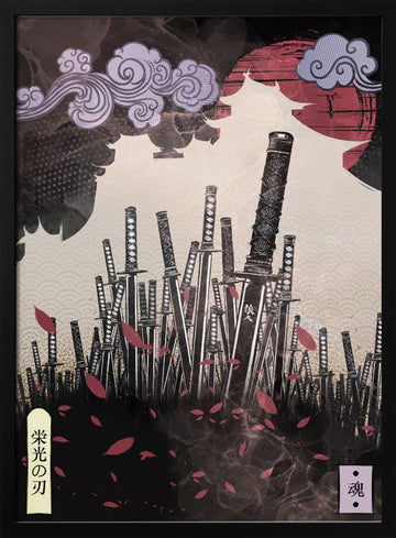 Samurai Blades Red Sun | Poster - Black Metal Frame Interior