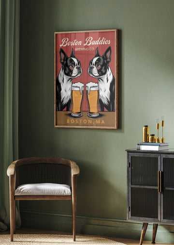 Boston Terrier Beer Buddies | Poster - Room Interior 2