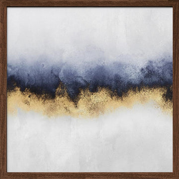 Modern Gold Blue Abstract | Poster - Walnut Frame Interior
