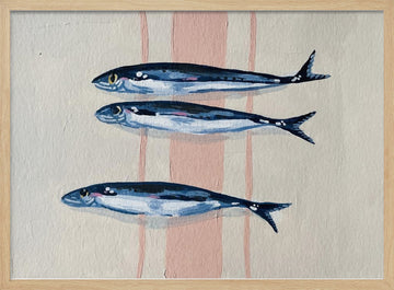 Three Blue Sardines | Poster - Wood Frame Interior