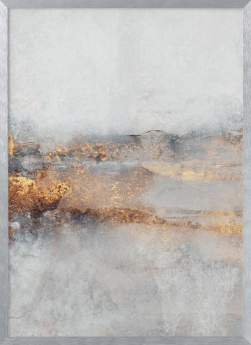 Golden Gray Abstract Layers | Poster - Silver Frame Interior
