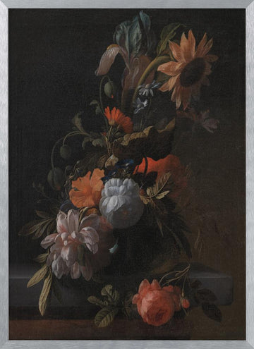 A Bowl of Flowers By Elias Van Den Broeck | Poster - Silver Frame Interior