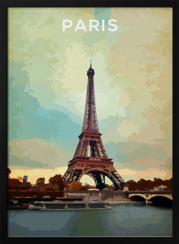 Eiffel Tower Paris Sunset | Poster - Black Metal Frame Interior