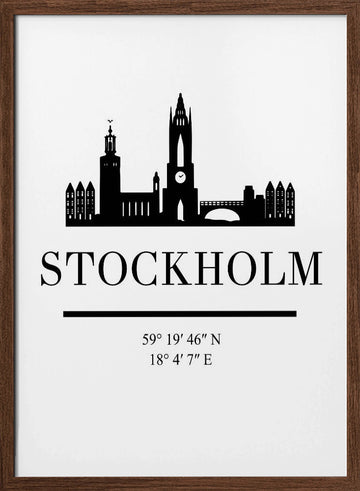 Stockholm City Silhouette | Poster - Walnut Frame Interior