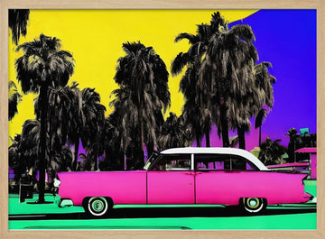 Pink Retro Palm Scene | Poster - Wood Frame Interior