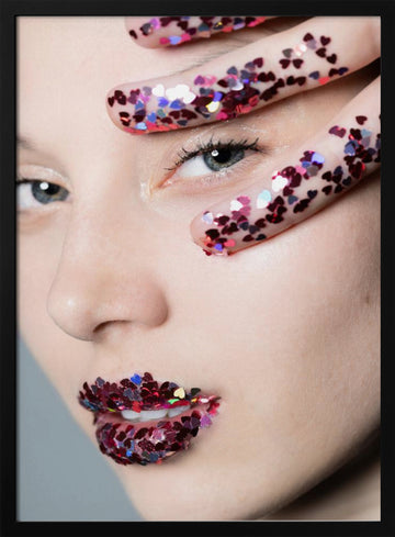 Glitter Heart Lips | Poster - Black Metal Frame Interior