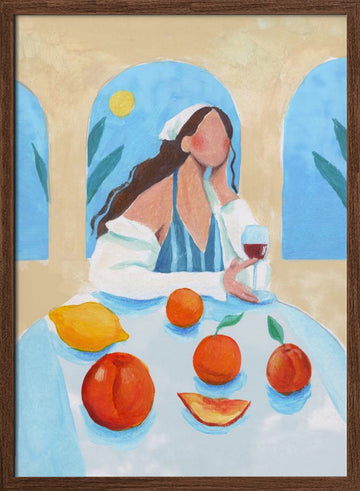 Girl with Peaches | Poster - Walnut Frame Interior