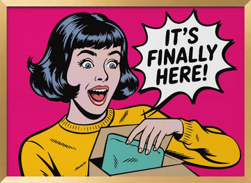 Excited Woman Unboxing | Poster - Gold Frame Interior