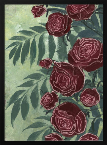 Dark Red Roses | Poster - Black Metal Frame Interior