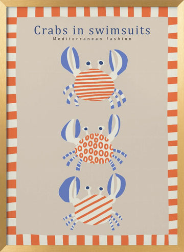 Cute Crabs In Swimsuits | Poster - Gold Frame Interior
