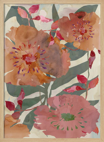 Warm Floral Blooms | Poster - Wood Frame Interior