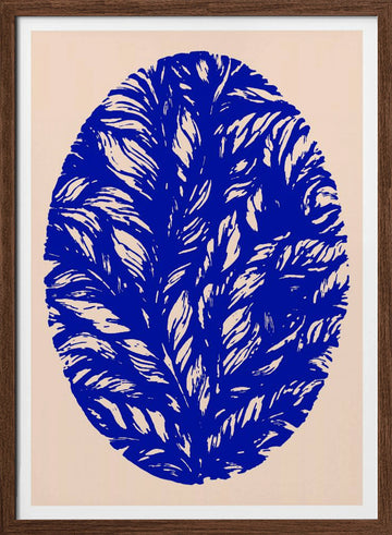 Blue Botanical Oval | Poster - Walnut Frame Interior